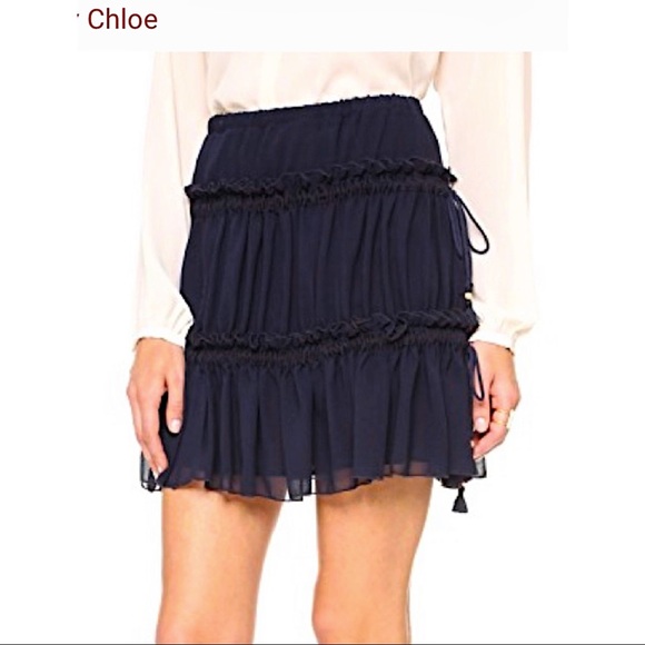 SEE BY CHLOE Navy Georgette Skirt -EU42/8 SPRING PERFECT!🌸🌷 - Picture 3 of 3